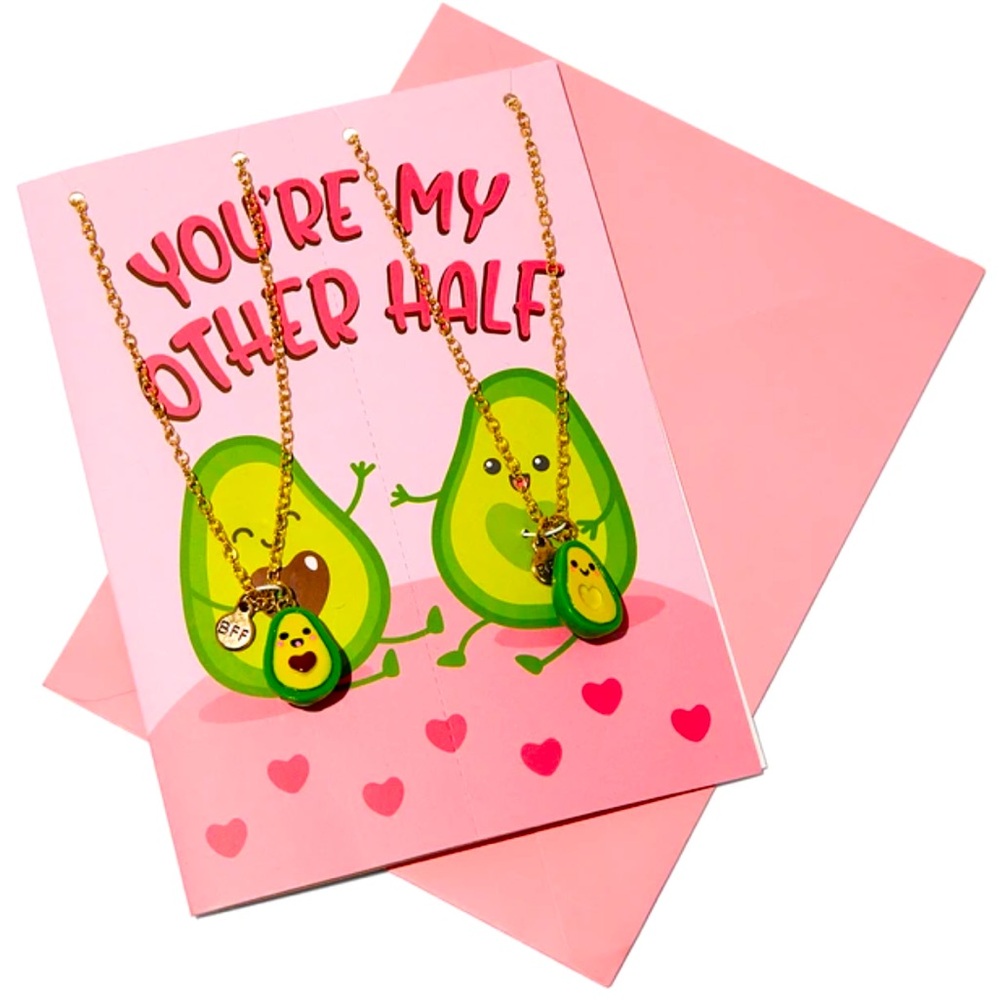 Birthday Card & BFF 'You're My Other Half'' Avocado Pendant Necklace Set - NWT